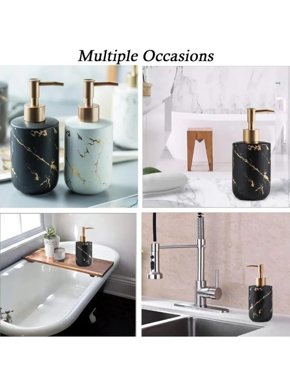 Luxurious Black and Gold Soap Dispenser, 300ml Ceramic Pump Bottle for Kitchen
